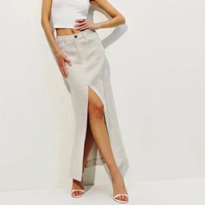 Reformation neutral linen high waist midi skirt